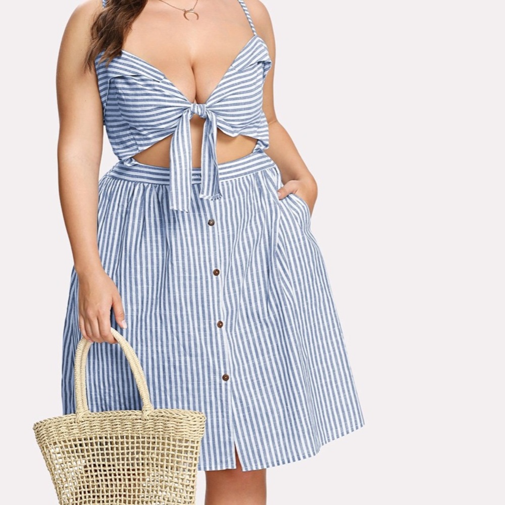 Blue and white striped dress